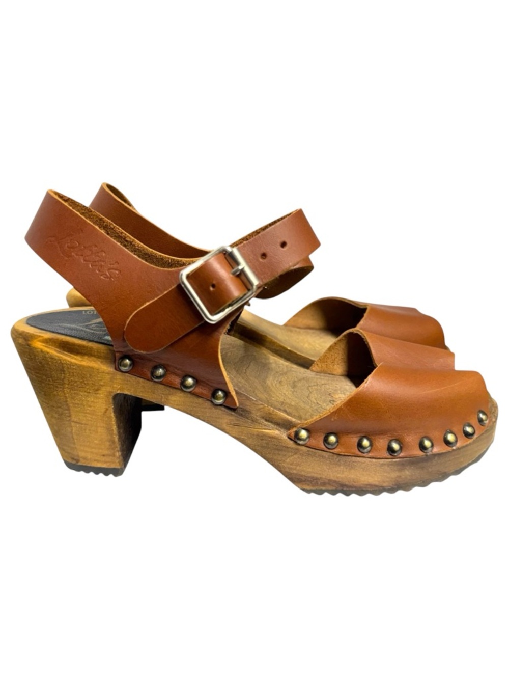 Lotta's Brown Leather Clog Sandals with Ankle Strap